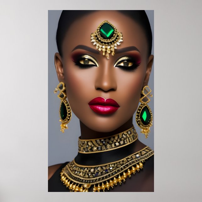 Fashion African gold emerald green jewelery woman Poster (Front)