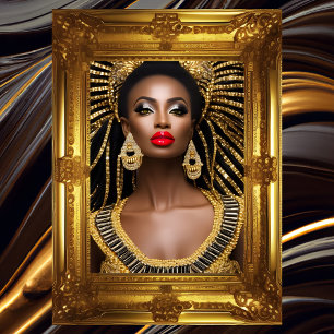 Fashion African woman gold Black Jewelled Dress Poster