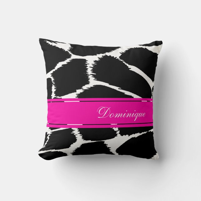 Fashion animal print mono & pink named pillow (Front)