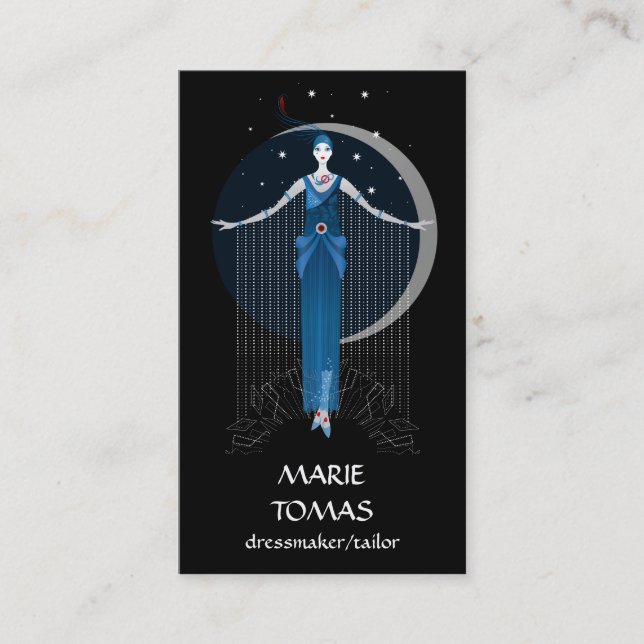 Fashion art deco elegant stylish illustration business card (Front)