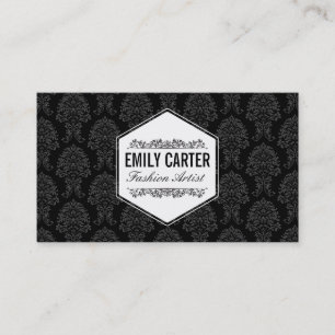 Fashion Artist   Ornate Elements, Damask (black) Business Card
