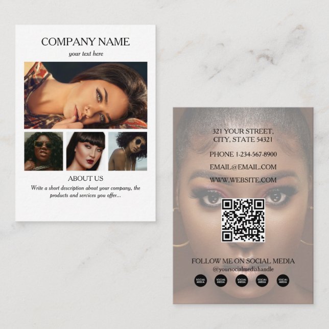 Fashion Beauty Business 5 Photos Social Media Business Card (Front/Back)