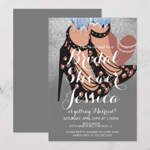 Fashion Beauty Heels Jeans Bridal Shower Grey Invitation
