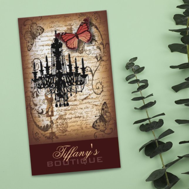 Fashion Beauty Salon Vintage Chandelier Designer Business Card (steampunk goth butterfly paris vintage chandelier business card)