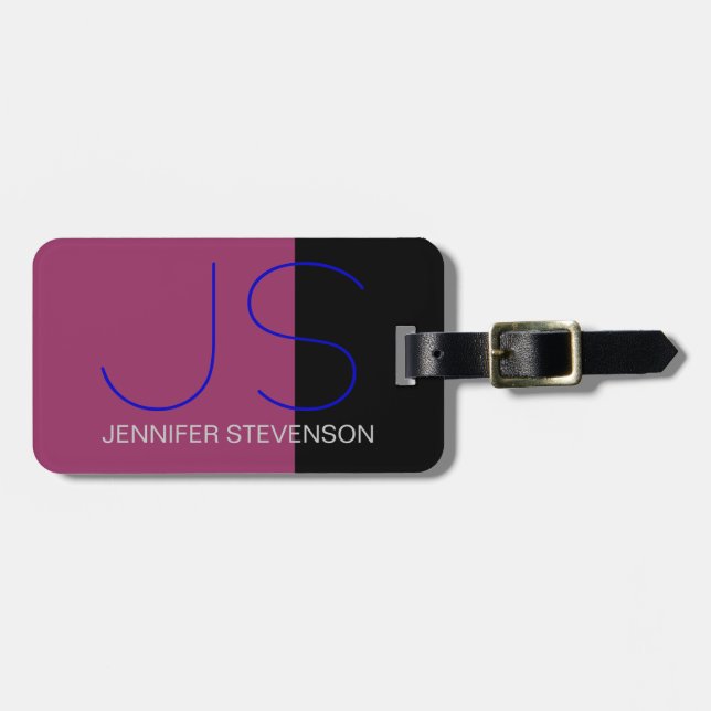 Fashion Black Grey Blue Monogram Luggage Tag (Front Horizontal)