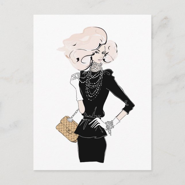 Fashion blonde hair girl in black postcard (Front)