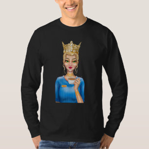 Fashion Blonde Queen Holding Cup of Coffee Hand Dr T-Shirt
