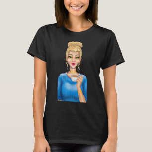 Fashion Blonde Woman Holding Cup of Coffee Hand Dr T-Shirt