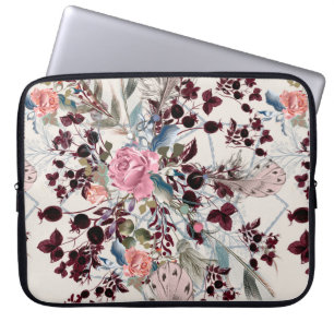 Fashion bo-ho illustration with rose flowers and p laptop sleeve