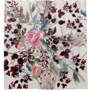 Fashion bo-ho illustration with rose flowers and p shower curtain