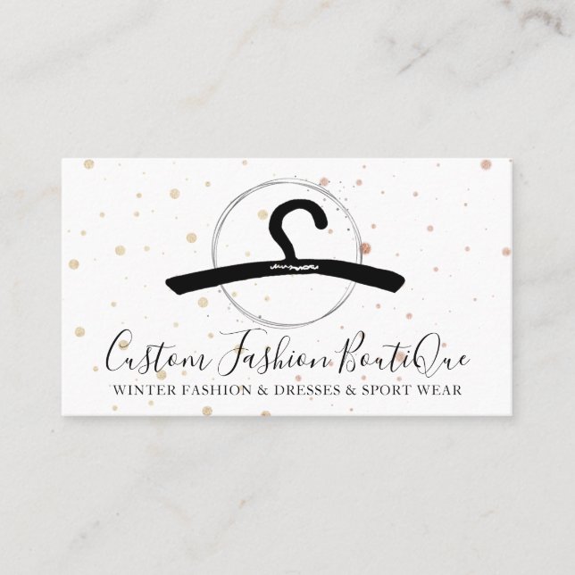 Fashion Boutique Black Dress Tailor Sewing Hanger Business Card (Front)
