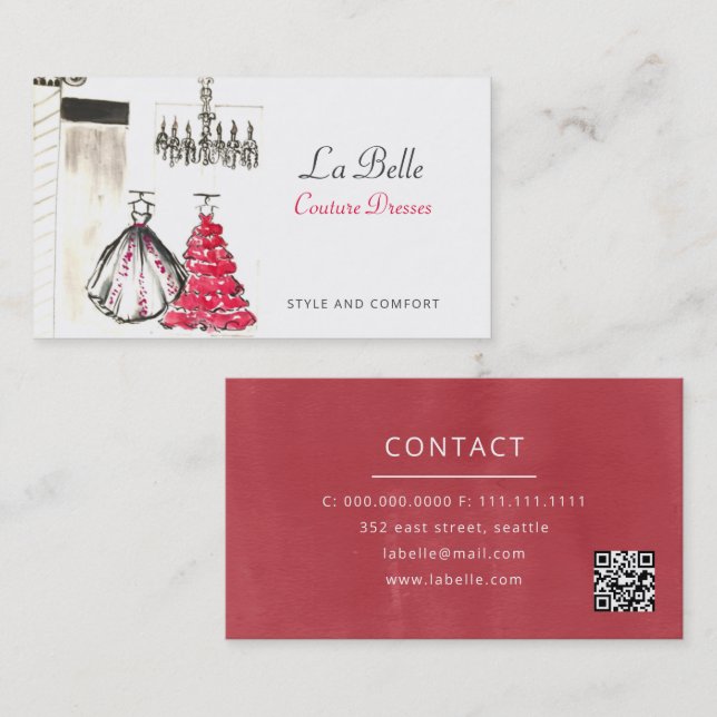 Fashion Boutique Couture Dressmaker  Business Card (Front/Back)