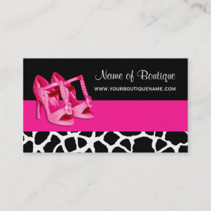 Fashion Boutique Giraffe Print Girly Pink Pumps Business Card