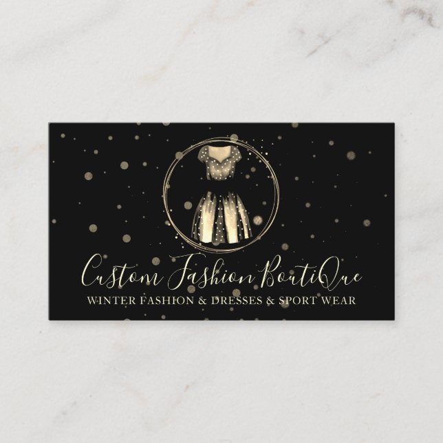 Fashion Boutique Gold Black Night Special Dress Business Card (Front)