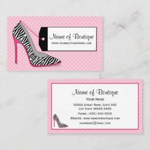Fashion Boutique Pink and Black Zebra Stilettos Business Card