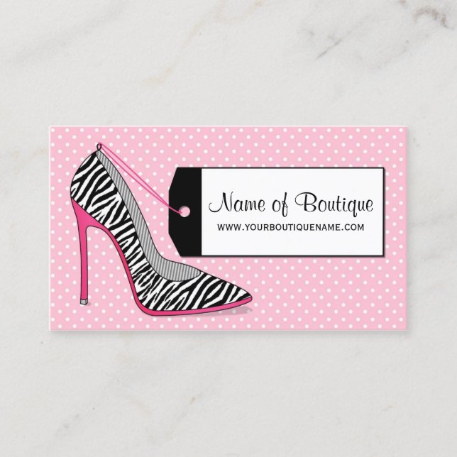 Fashion Boutique Pink and Black Zebra Stilettos Business Card (Front)