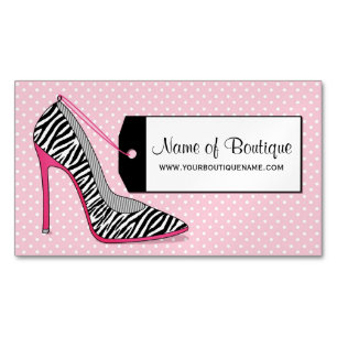 Fashion Boutique Pink Black Zebra Print Shoes Magnetic Business Card