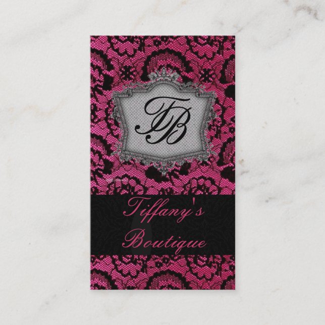 fashion boutique stylist elegant black lace business card (Front)