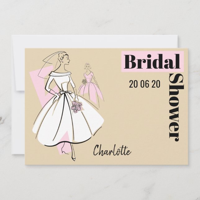 Fashion Bride Neutral Bridal Shower horizontal Invitation (Front)