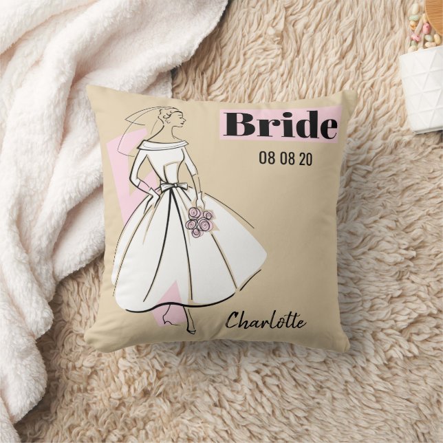 Fashion Bride Neutral Bride Date Name pink back Cushion (Blanket)