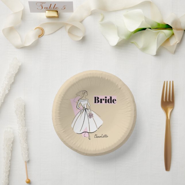 Fashion Bride Neutral Bride Name paper plates (Wedding)