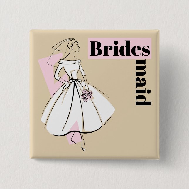 Fashion Bride Neutral Bridesmaid button square (Front)