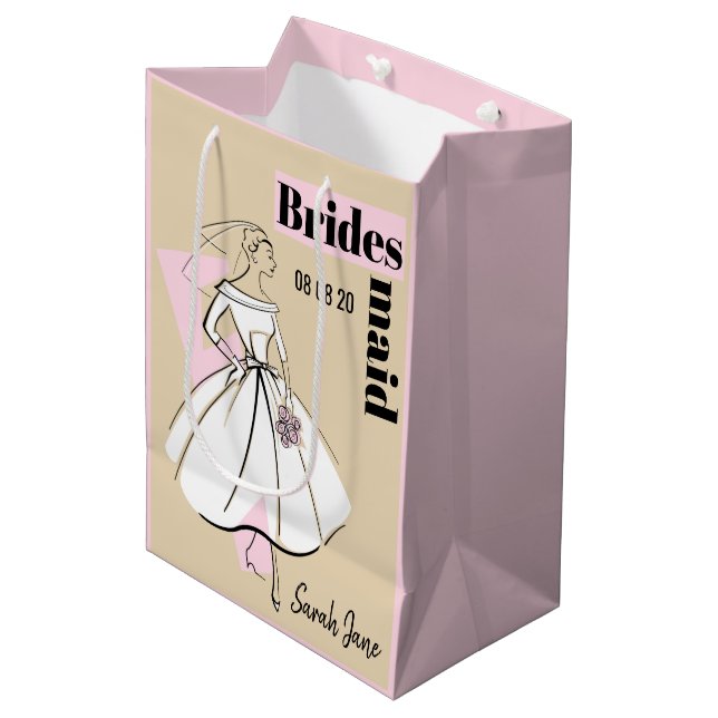 Fashion Bride Neutral Bridesmaid medium pink Gift Bag (Front Angled)