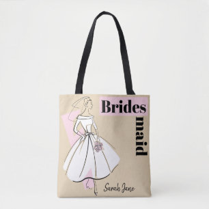 Fashion Bride Neutral Bridesmaid Name tote Bag