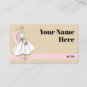 Fashion Bride Neutral business card pink stripe