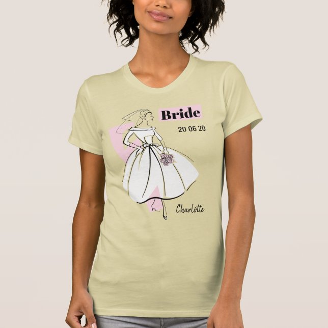 Fashion Bride Neutral Group Bride Name Date T-Shirt (Front)