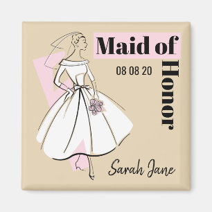 Fashion Bride Neutral Maid of Honour Date Name Magnet