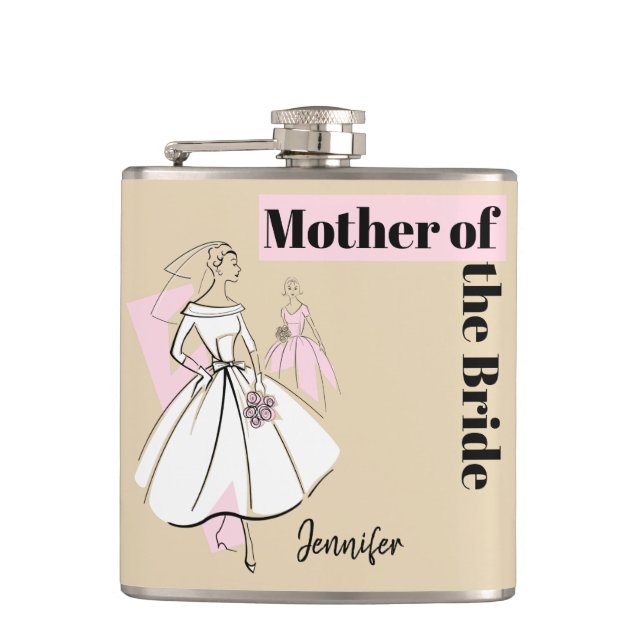 Fashion Bride Neutral Mother of the Bride Name Hip Flask (Front)