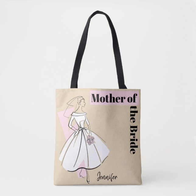 Fashion Bride Neutral Mother of the Bride Name Tote Bag (Front)