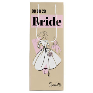 Fashion Bride Neutral Name Date wine Gift Bag