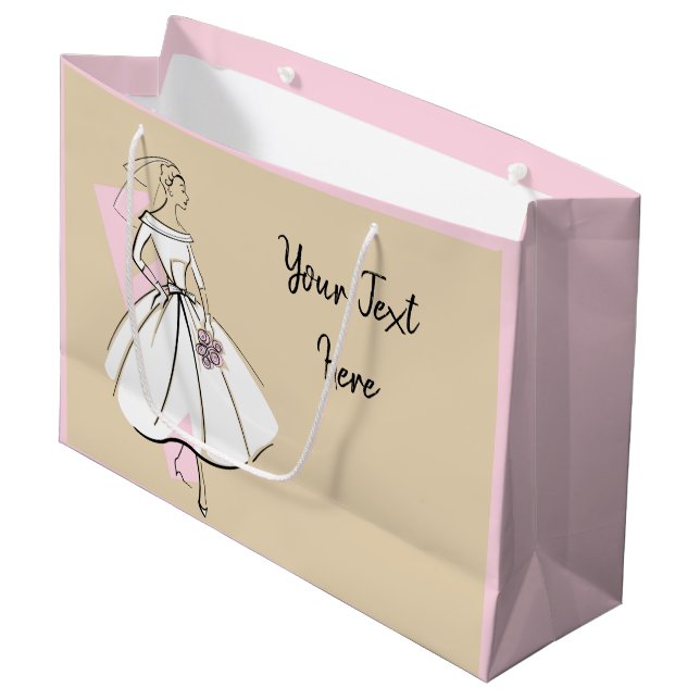 Fashion Bride Neutral Text gift bag large pink (Front Angled)