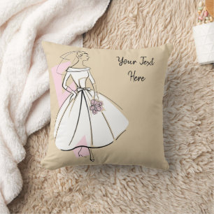 Fashion Bride Neutral Text throw pillow pink back