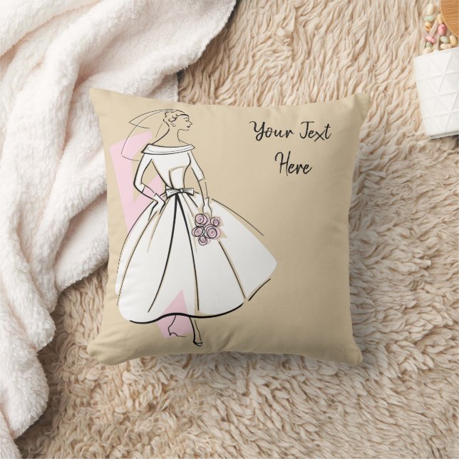 Fashion Bride Neutral Text throw pillow pink back (Blanket)