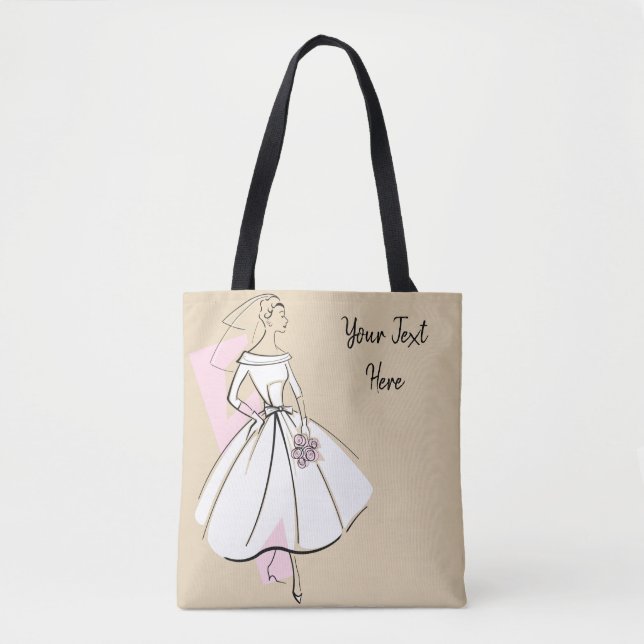 Fashion Bride Neutral Text tote pink back Bag (Front)