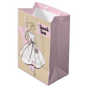 Fashion Bride Neutral Thank You medium pink Gift Bag