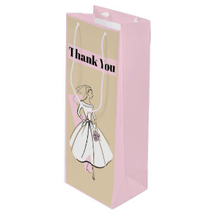 Fashion Bride Neutral Thank You pink wine Gift Bag