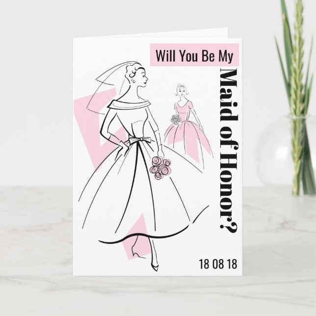 Fashion Bride Pink Be My Maid of Honour Text card (Front)