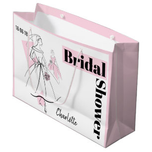 Fashion Bride Pink Bridal Shower Date Name L pink Large Gift Bag