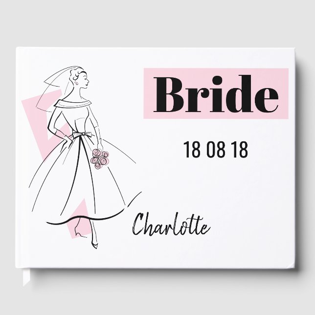 Fashion Bride Pink Bride Date Name guest book (Front)