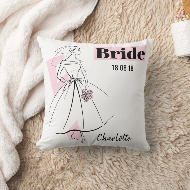 Fashion Bride Pink Bride Date Name throw pillow (Blanket)