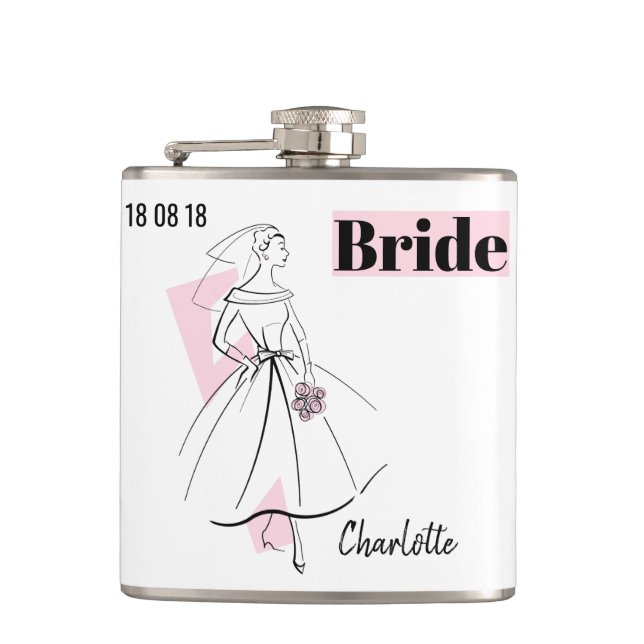 Fashion Bride Pink Bride Name flask (Front)
