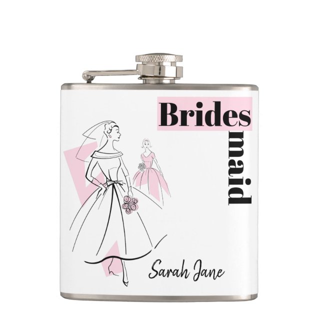 Fashion Bride Pink Bridesmaid Name flask (Front)