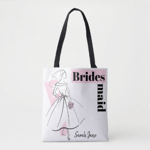 Fashion Bride Pink Bridesmaid Name tote pink back Bag