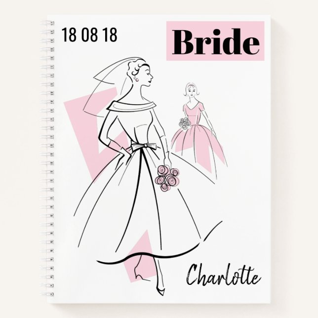 Fashion Bride Pink Group Bride Name Date notebook (Front)