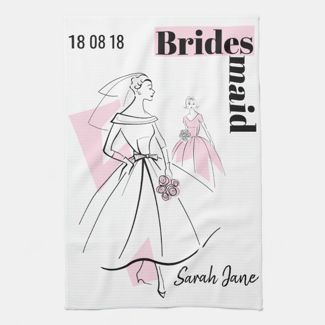 Fashion Bride Pink Group Bridesmaid kitchen towel (Vertical)