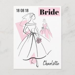 Fashion Bride Pink Group Date Name postcard